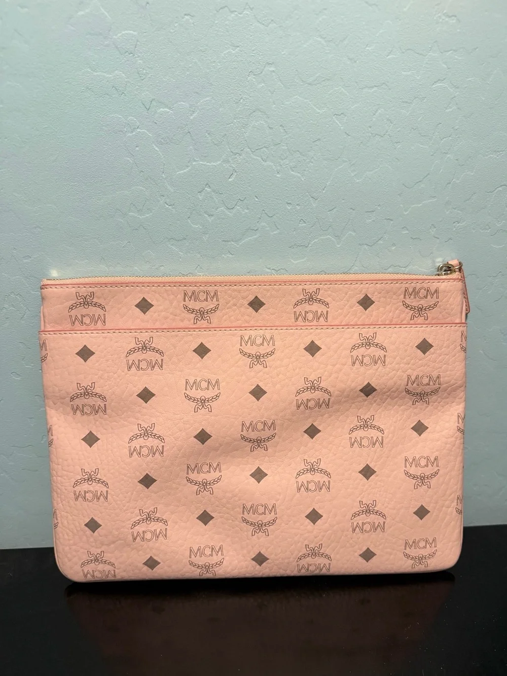 MCM Pink Monogram Zip Pouch